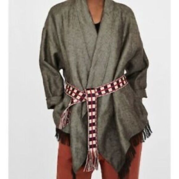 ZARA Boho Linen Wrap Cardigan Blazer Jacket Brown XS/S - Picture 3 of 14